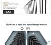 30-Piece Metric & Imperial L-Shaped Hex Socket Wrench Set - Polished Black, Chrome Vanadium Steel