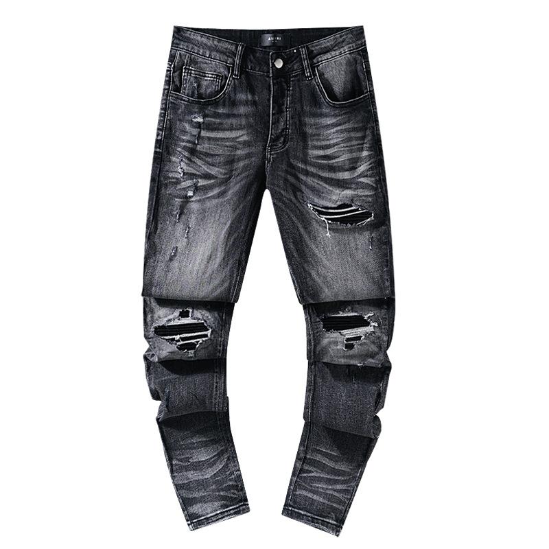 Moda Americana High Street Buco & Patch Trendy Retro Pantaloni Denim Dritti ami