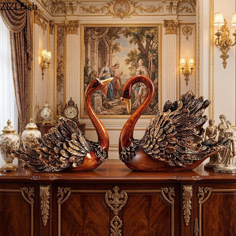 Europäische Retro-Schwan Kreative Kunstwerke Ornamente Valentinstagsgeschenk Schreibtischdekoration Schwan Harzskulptur Heimdekorationszubehör
