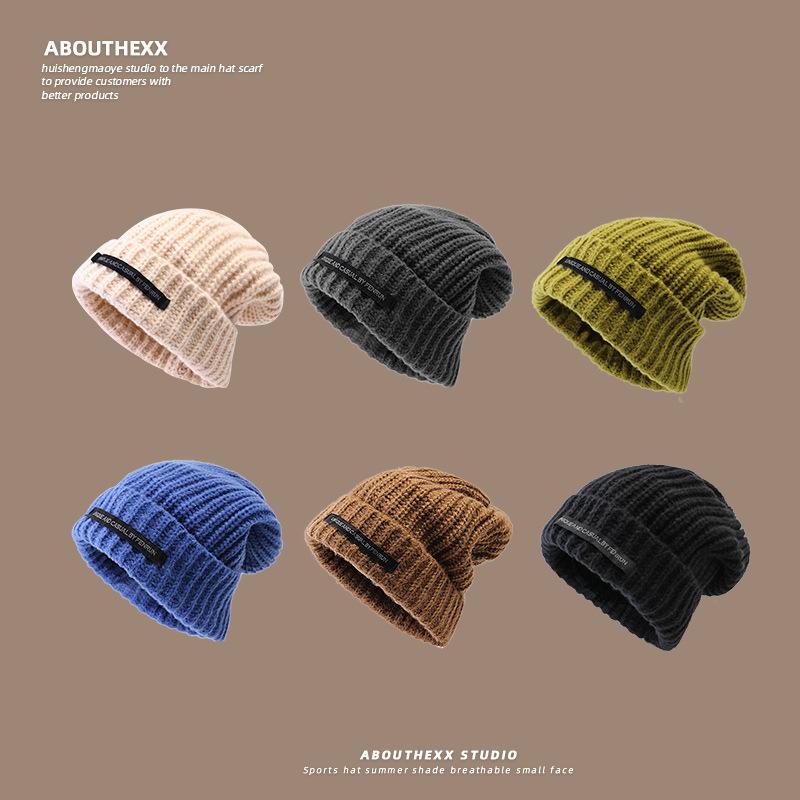 Loose and Warm Pile Hat Outdoor Knitted Woolen Cold Hat Face Enhancing Small Ear Protecting Hat for Men
