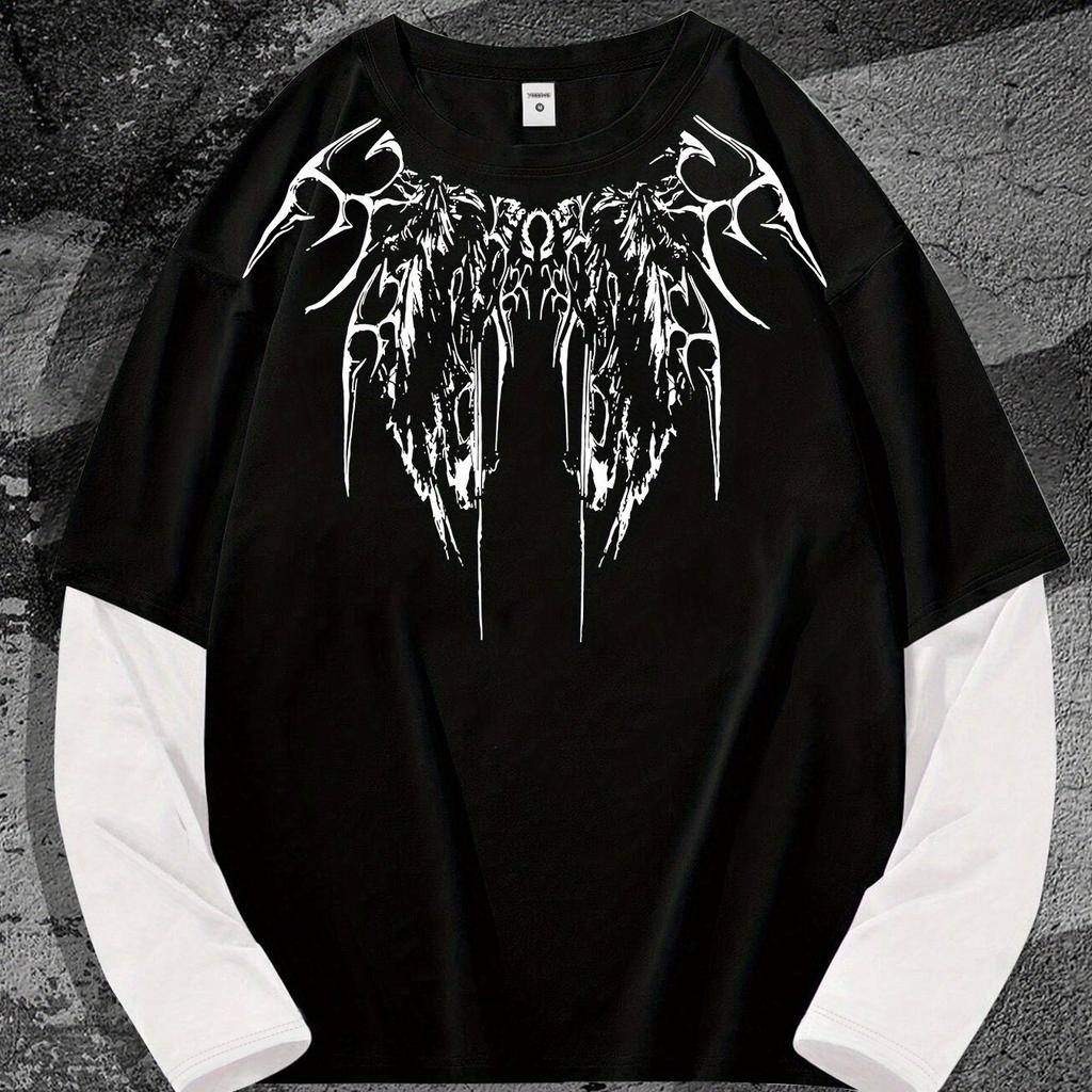 Y2K High Street Hip-Hop Dark Style Print Long-Sleeve T-Shirt, a Trendy Casual Style for Everyday Wear, Perfect for Street Fashion Enthusiasts