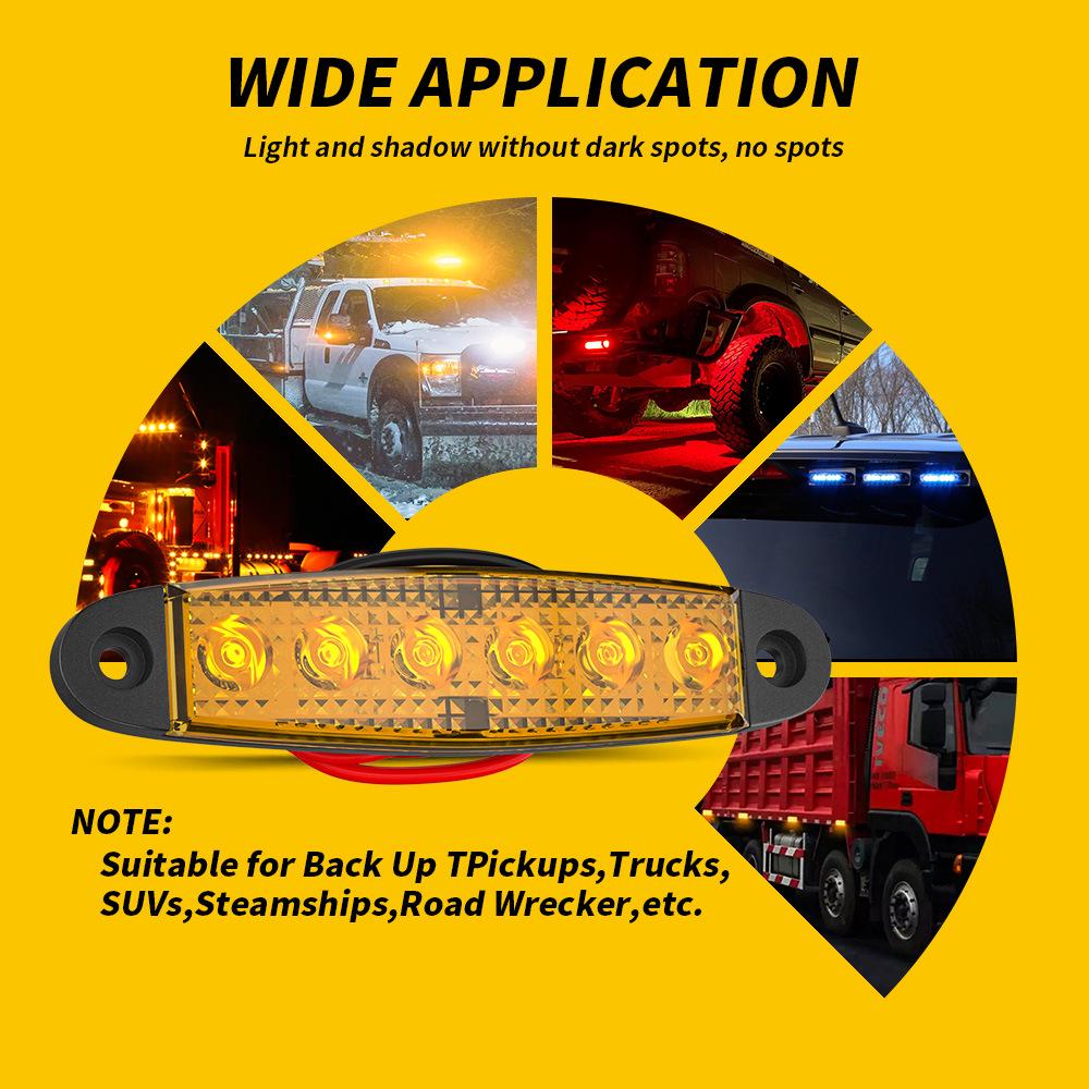 12V/24V 6-LED Yellow Side Warning Lights for Trucks, Lorries, and Boats
