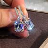 Wish explosive platinum micro-inlaid zircon square diamond quadrilateral stud earrings couple light luxury temperament jewelry