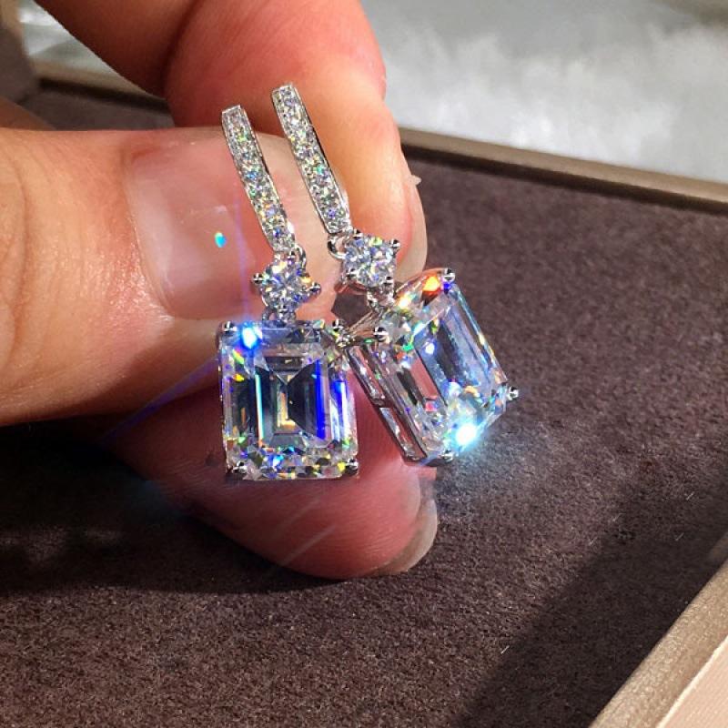 Wish explosive platinum micro-inlaid zircon square diamond quadrilateral stud earrings couple light luxury temperament jewelry