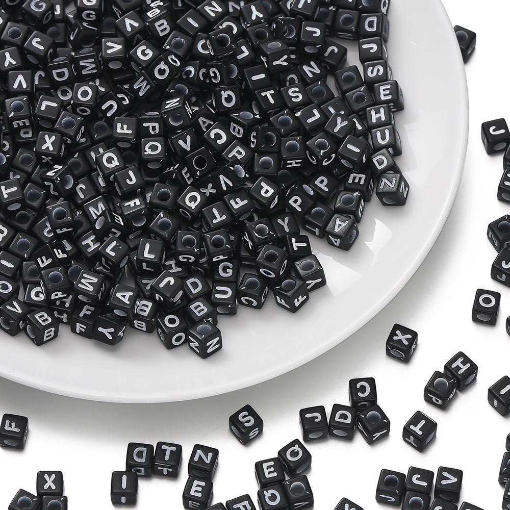 100Pcs/lot 5*5MM Black Gold Color Square Letter Acrylic Beads A-Z Cube Loose Spacer Alphabet Beads For DIY Jewelry Making