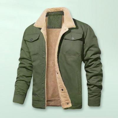 Men Cotton Jacket Lapel Long Sleeve Buttons Closure Thickened Velvet Lining Coat Solid Color