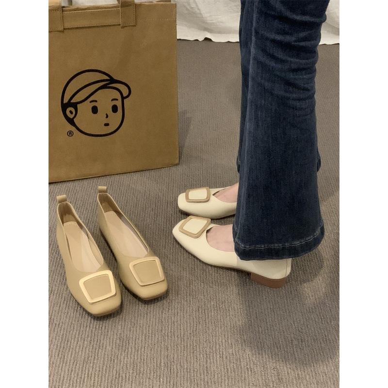 French evening breeze single shoes women's shoes spring and autumn 2024 new square head commuting versatile light mouth one pedal low heel ladyshoes