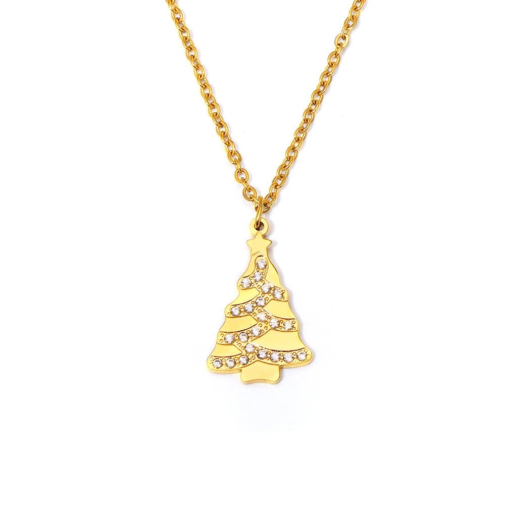 Xinyixin Christmas Tree Zircon Clavicle Necklace, Stainless Steel PVD Gold, Romantic Gift for Girlfriend