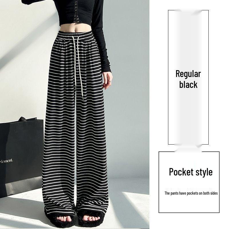 Autumn Horizontal Stripe Wide-Leg Women's High-Waist Casual Pants