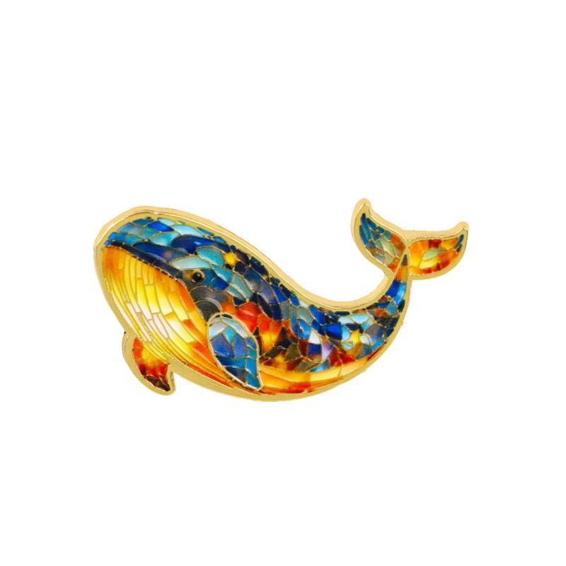 Enamel Whale Brooch Pins Colorful Mosaic Pattern Golden Edge Trim For Backpack Jackets Ocean Lover Gifts