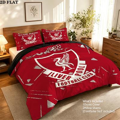 Custom Name,Liverpool Pattern Bedding Home Decoration Birthday Gift ( 1 Duvet Cover + 2 Pillowcase, Without Core),fan Merchandise.