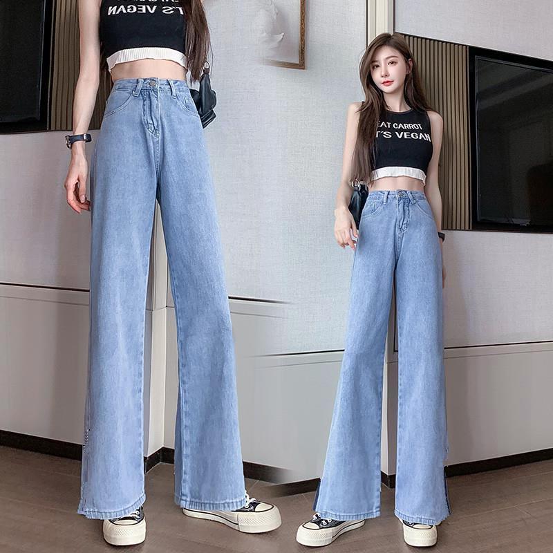 Pantaloni a gamba larga Jeans Donna Primavera e autunno Pantaloni larghi e dritti a vita alta