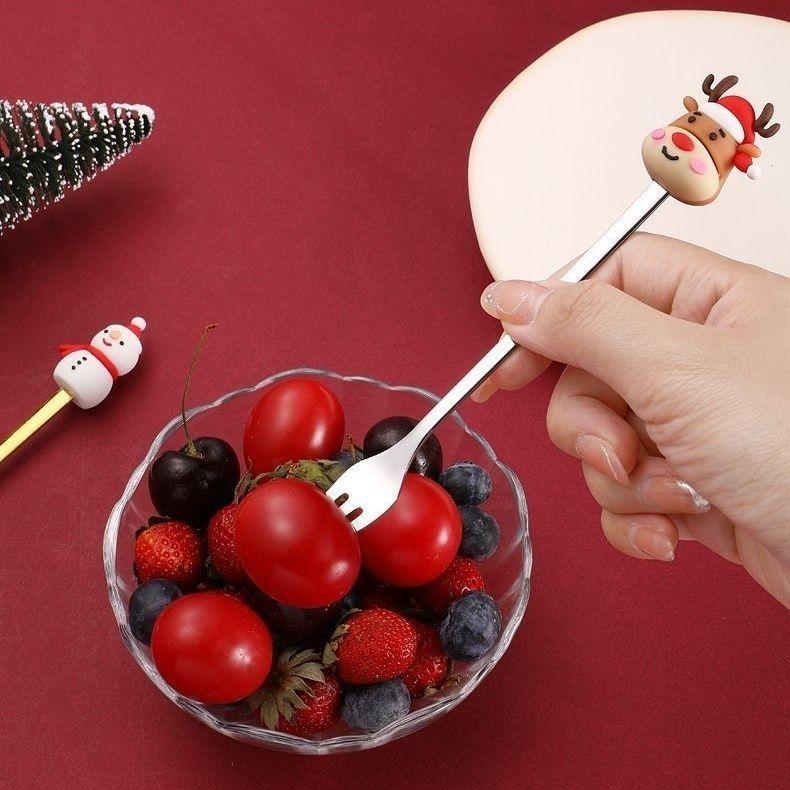 Christmas Set Stainless Steel Spoon Tableware Fruit Fork Spoon Gift Box Set Cute Elk Cartoon Girl