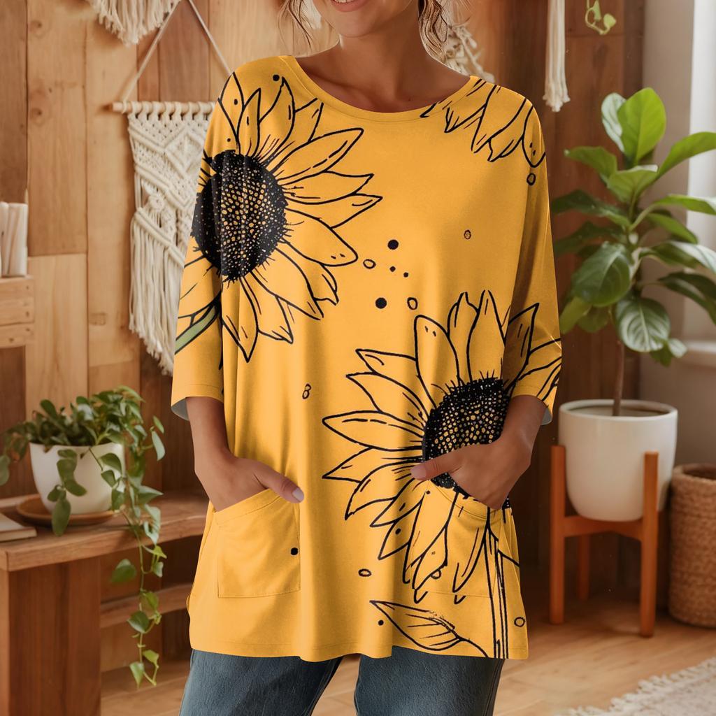 Damen 3/4-Ärmel Shirts Grafik-T-Shirts Shirts Lässige Basic-Tops Pullover