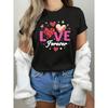 Women's Plus Size "Love Forever" Rose Heart Print T-Shirt Casual Oversized Short Sleeve Round Neck Valentine Top