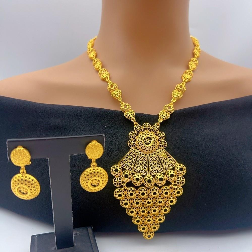 Gold Tone 24k Gold Color Jewelry Luxury Bridal Jewelry Sets for Women