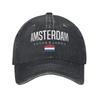 Amsterdam Niederlande Flagge Unisex Damen Baseballkappe Holland Used Denim Kappen Hut Mode Outdoor Workouts Verstellbare Kopfbedeckung