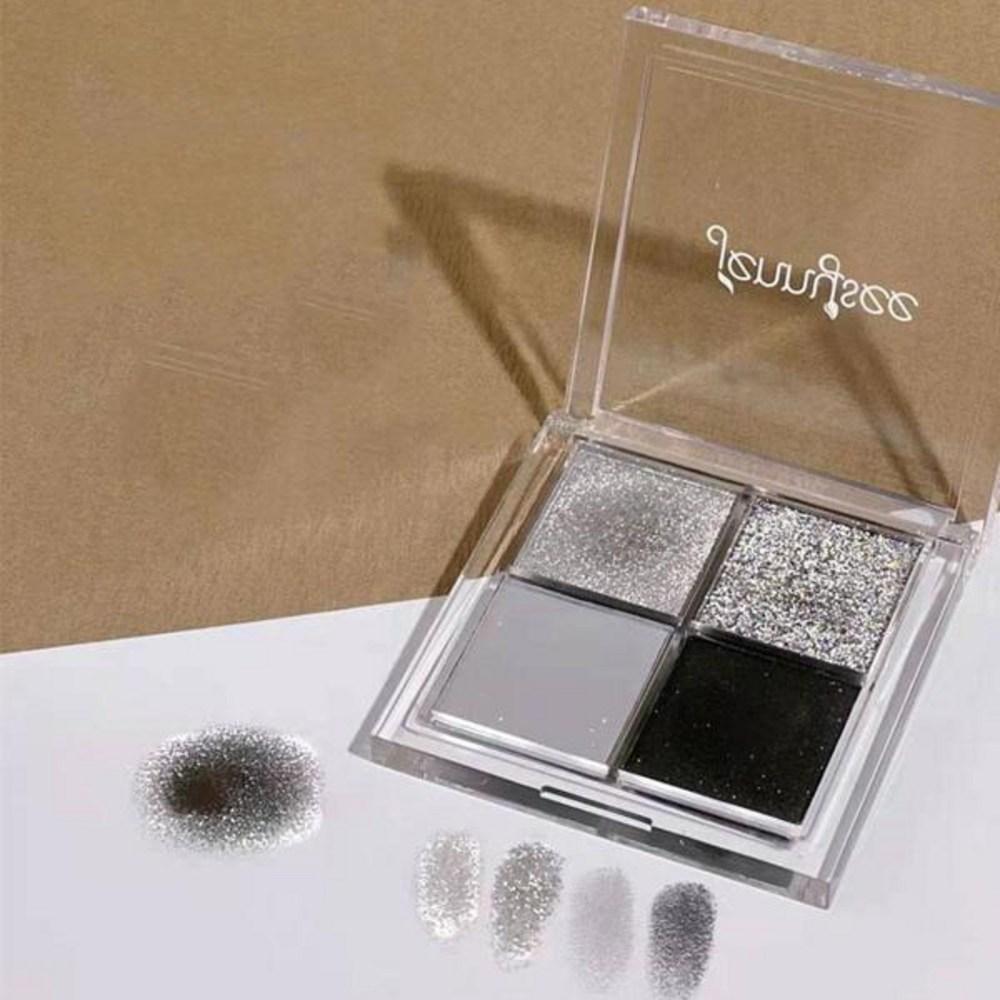 Fard de pleoape Jannysee-Fun, 4 culori, verde măsliniu, albastru, saturație scăzută, gri, pudră, fard de pleoape mat sidefat, 1 buc.