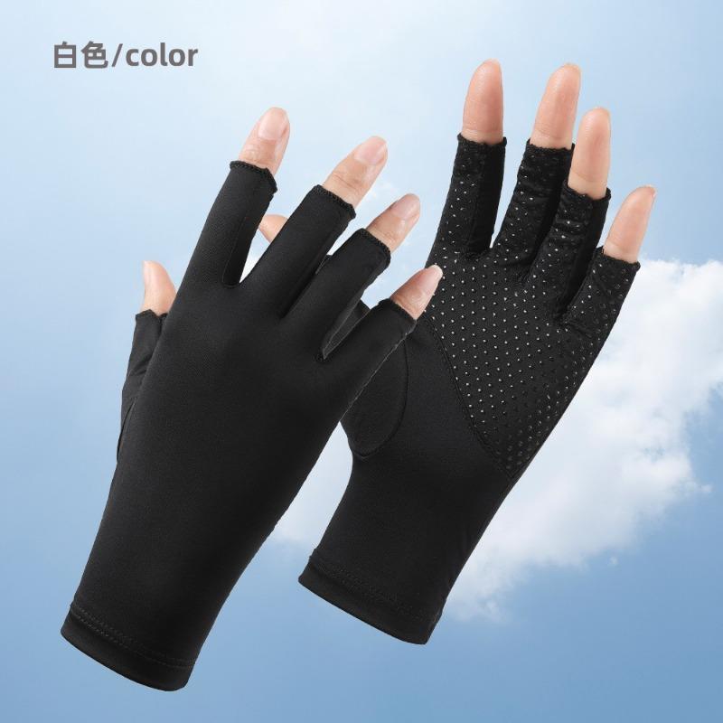 Sunscreen gloves manicure half finger ice silk women driving non-slip breathable touch screen thin summer UV protection gloves