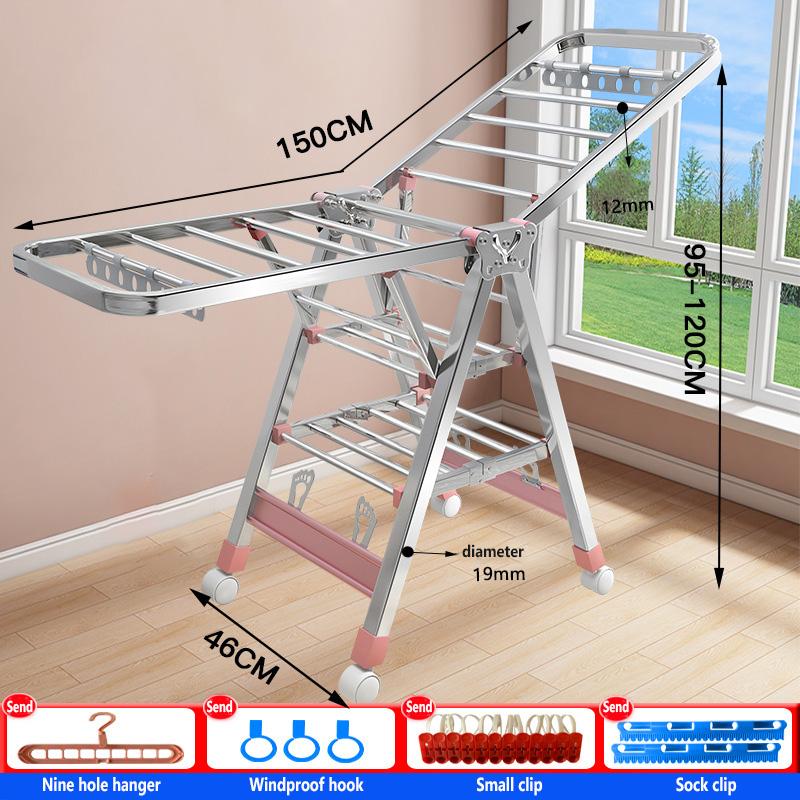 Stainless Steel Clothes Drying Rack Floor Folding Indoor And Outdoor Home Clothes Drying Rack Balcony Blanket Drying Pole