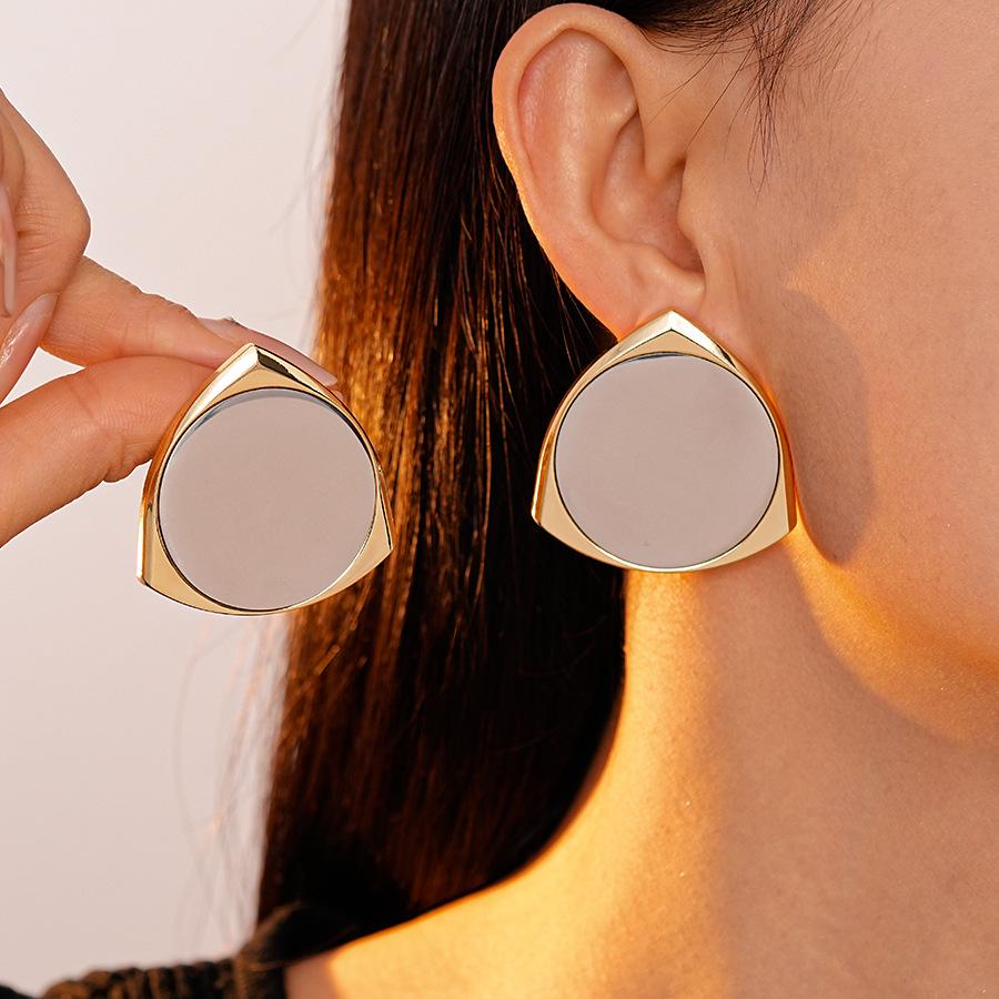 Gold-Plated Geometric Silver Needle Stud Earrings for Women