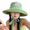 Women's Summer Korean Style Ins Plaid Lace-Up Bucket Hat Large Brim Reversible Sun Protection Outdoor Travel Sun Hat