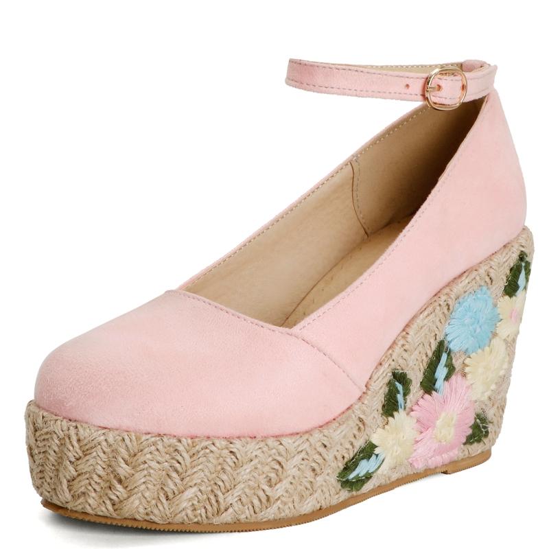 

Модные туфли на танкетке большого размера 45 для женщин с вышивкой на высоком каблуке, женские туфли-лодочки на платформе с ремешками на щиколотке, вязаные розовые туфли для свадебной вечеринки 39 розовый