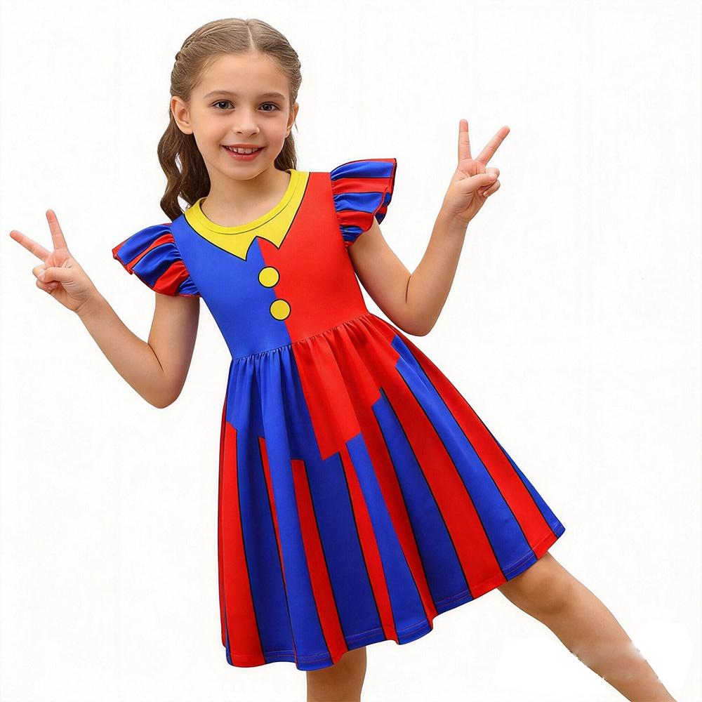 Pomni Cosplay Costumes Dress Cartoon Character Casual and Comfortable 3D Digital Print Summer Dresses for Carnival and Halloween
