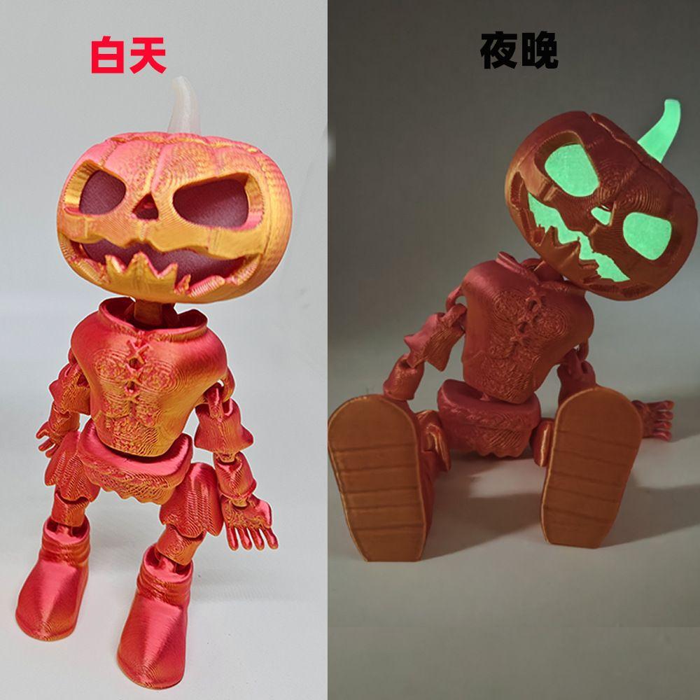 Nová halloweenská ozdoba lebky dýně 3D tisk kloubově pohyblivá svítící ozdoba model ozdoby