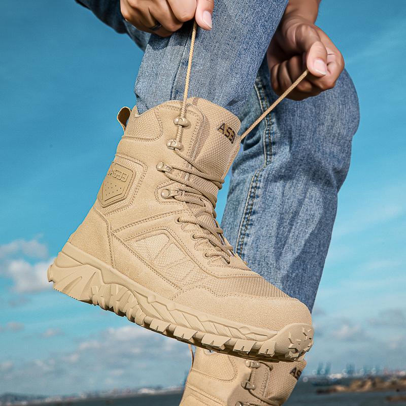 Men's Climbing Shoes Tactical Boots Waterproof Military High Quality Motorcycle Hunting Hiking Shoes Breathable Boots