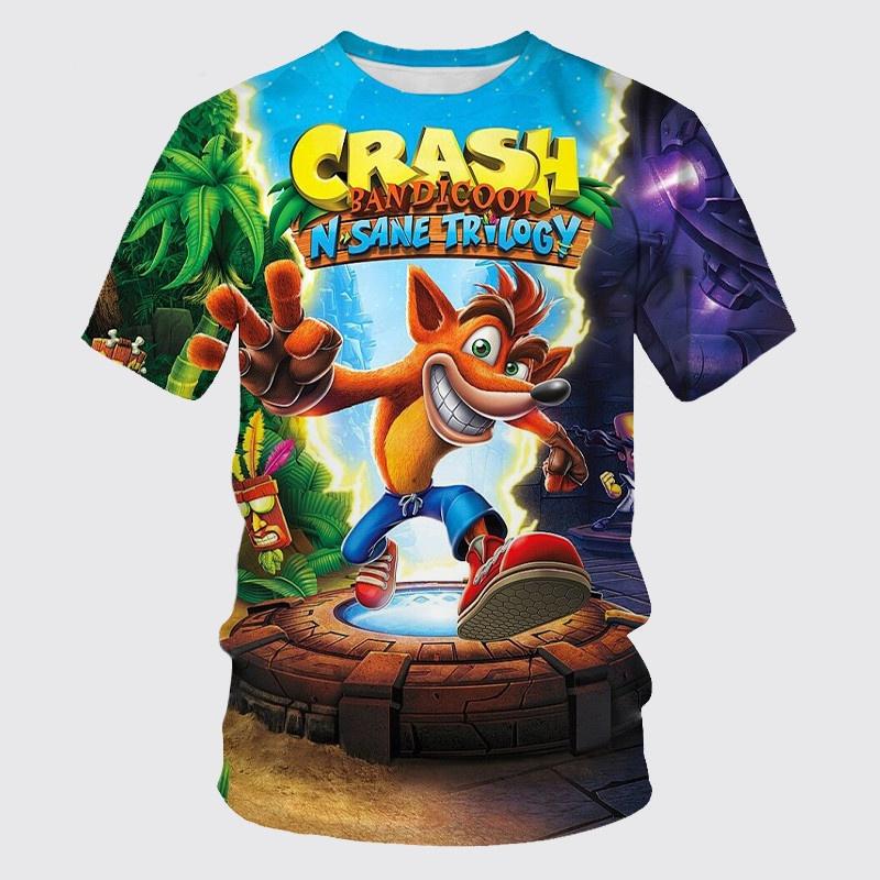 Crash Bandicoot - Children's 3D Printed T-shirt, Casual Sports Top, Cartoon Round Neck Short Sleeve Summer Fashion T-shirt