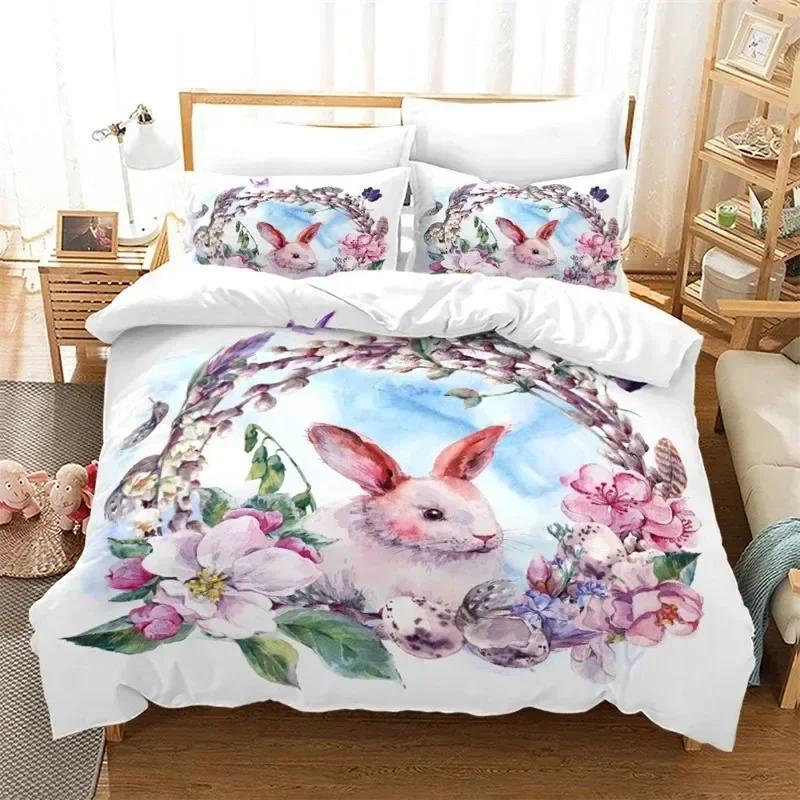 Cartoon Rabbit Funny Animals Bedding Set Duvet Cover Sheet Printed Bed Set Pillowcase Bed Full Queen King Size Comforter Bedroom