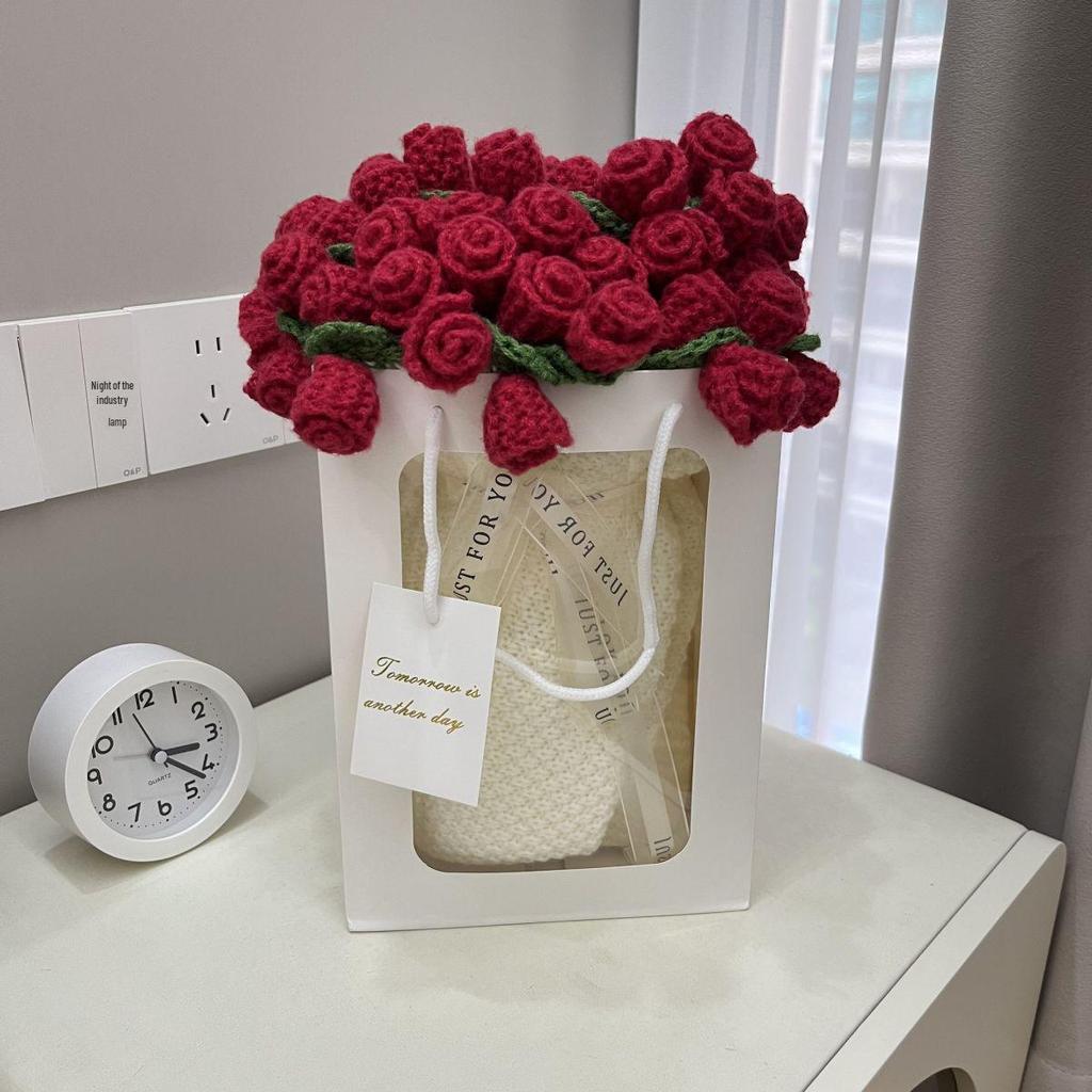 Hand-Knitted Rose Bouquet Crochet Blanket Shawl