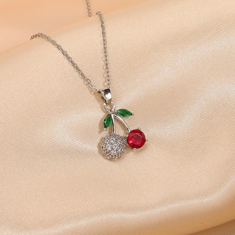 Women's Luxury Zircon Cherry Pendant Necklace - Elegant Copper Clavicle Chain