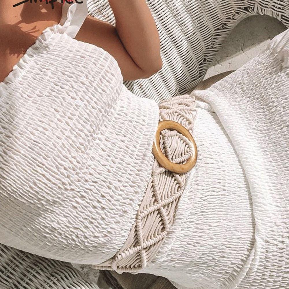 Wax Rope All-match Waist Rope Braided Belt Ethnic Style Belts Women Waist Chain Round Wooden Button