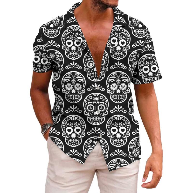 

Hawaiian Mens Shirts Lapel Short-Sleeved Shirt Mexican Style Clothing Casual Loose Button-Down Shirt Mens Clothes Harajuku Tops S