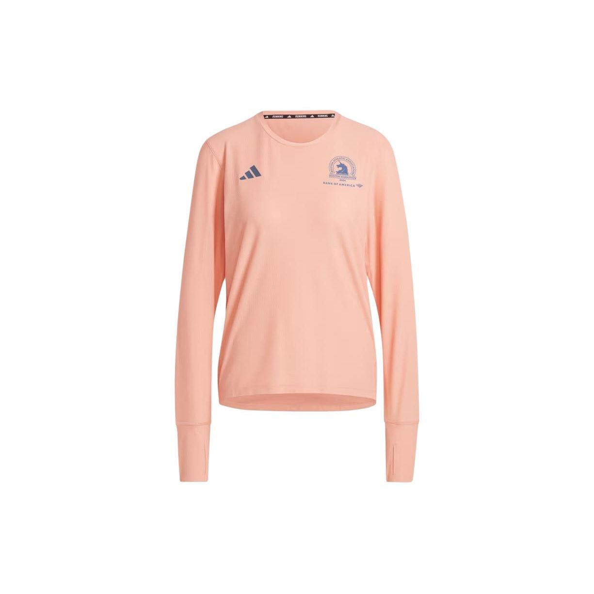 

Adidas Футболка Boston Marathon однотонная облегающая с длинным рукавом и круглым вырезом, женские топы светло-розового цвета IS9556 XS