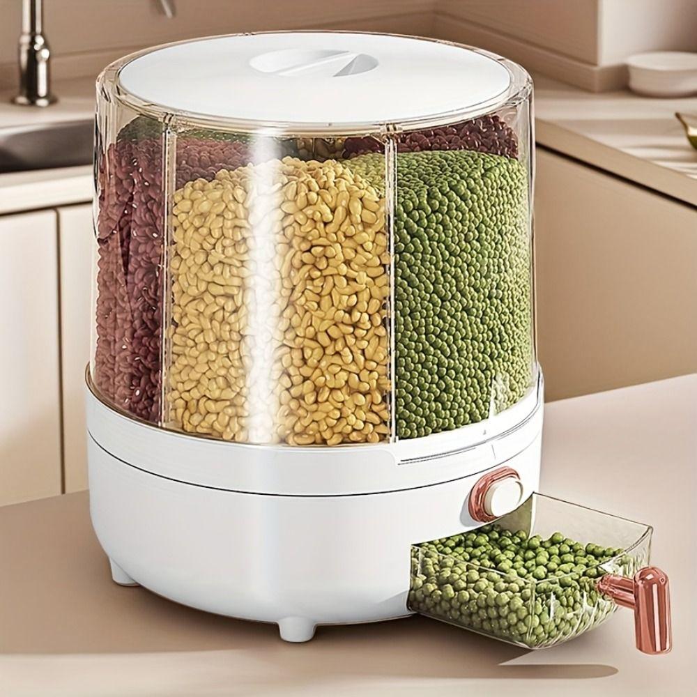6/10KG Cereal Container 360° Rotating Food Storage Box Portable Grain Storage Dispenser Household
