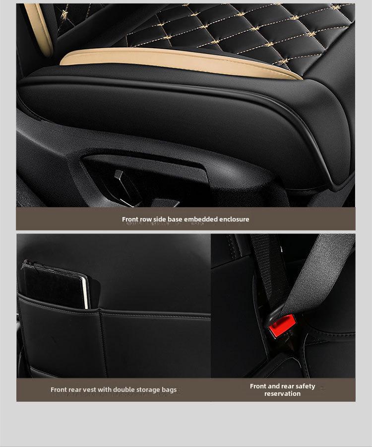 2022 Korona Uniwersalna Skórzana Poduszka na Fotel Samochodowy z Wzorem Diamentowym - Na Cały Rok, Pełne Pokrycie