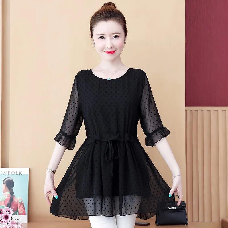 Summer Women's Plus Size Loose Tunic Chiffon Shirt Sleeve Top Blouse