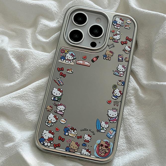 High Definition Makeup Mirror Iphone13 Personalized Hello Kitty Apple 17 Mobile Phone Case 14promax Mirror 15 Anti-drop 11