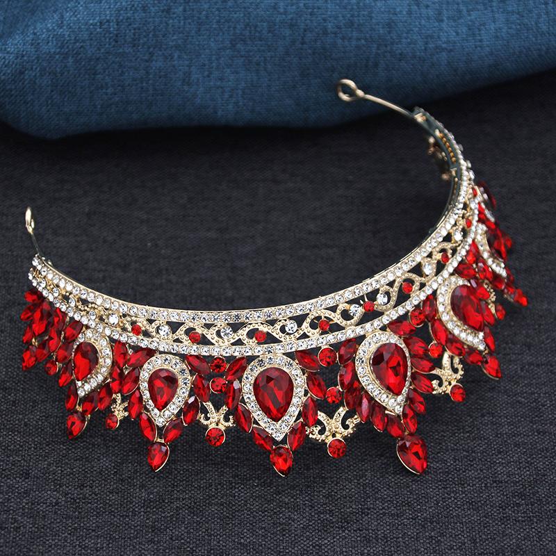 Exquisite Vintage Red Crown Princess Royal Queen Tiaras Bride Headdress Prom Party Wedding Dress Crowns Hair Jewelry Bridal