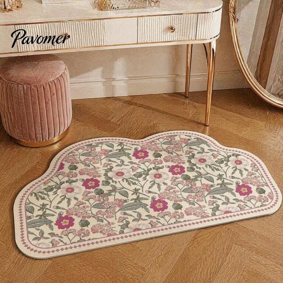 Dust-proof Entryway Mat Retro Floral Bath Mat, Non-slip Super Absorbent Bathroom Rug, Decorative Floor Quick-drying Diatomaceous Earth Rug for