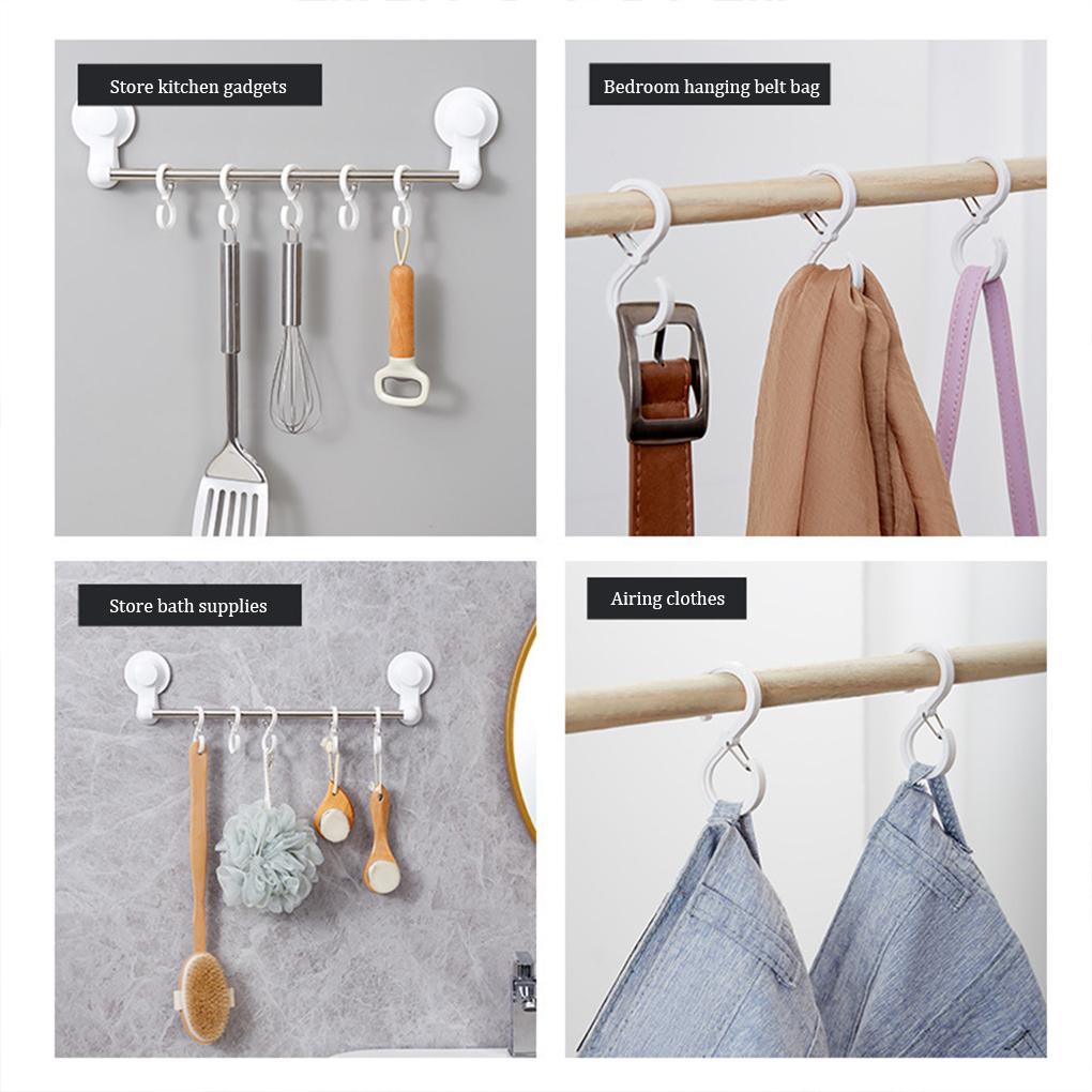 8 Pieces Multifunctional S-shaped Hook with Buckle Kitchen Bathroom Durable Windproof Lock Hooks Clothes Plastic Hanger