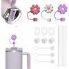 Stanley Cup Accessories Set Including 9 Pcs Silicone Spill Proof Stopper,3 Pcs Cute Straw Cover Cap for 9-10 Mm Straws, 3Pcs Reble Straw and 1