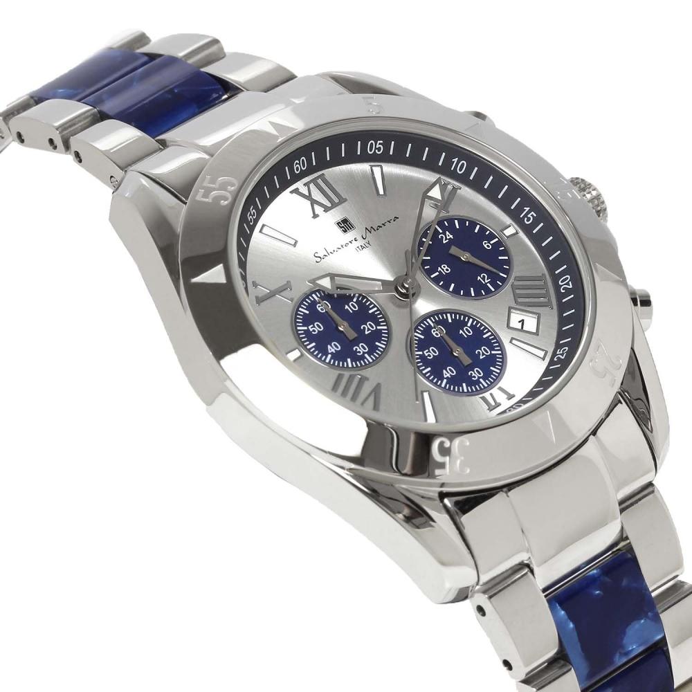 [Salvatore Mara] Ceas Salvatore Marra Bărbați Cronograf Curea Combinată Acetat Model Limitat Aniversar 20 Clasament Marcă Ceas Cadou SM23105-SSWH