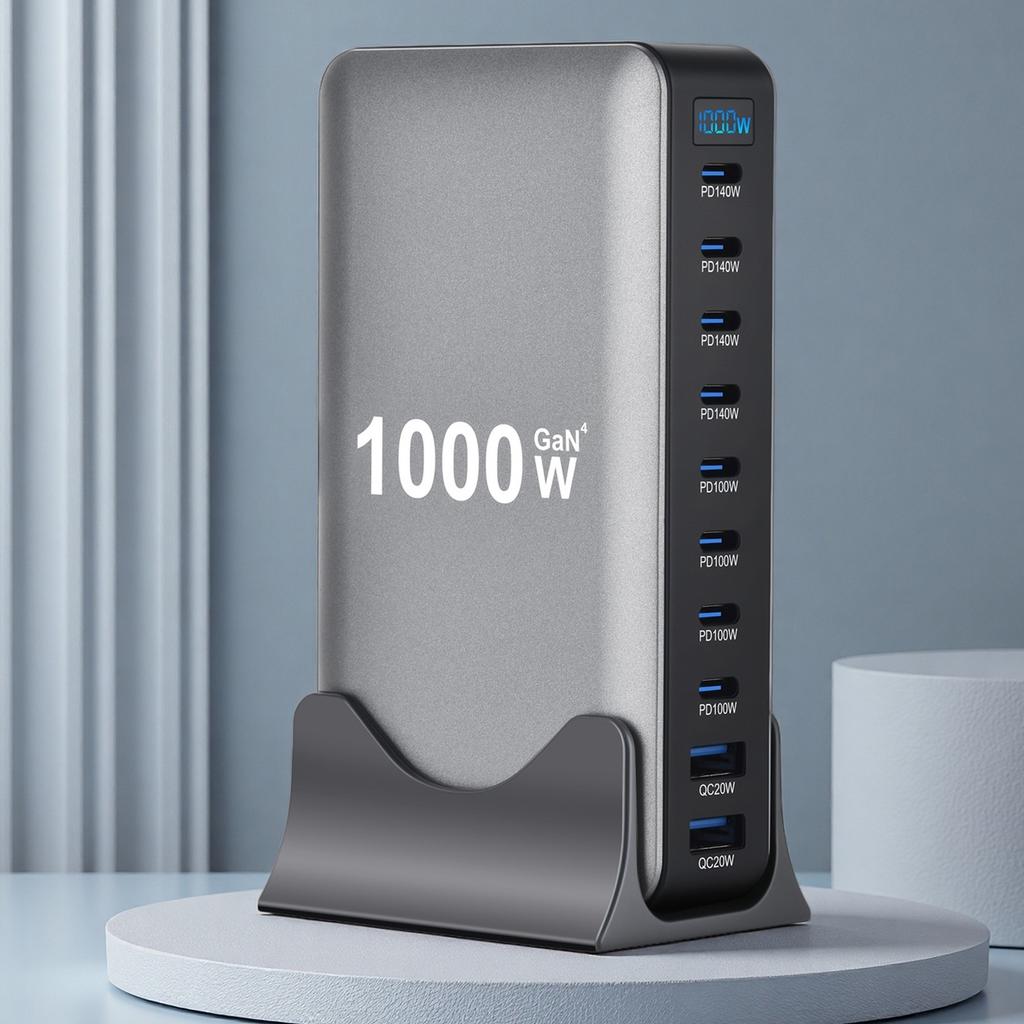 1000W GaN Fast Charging Station for iPhone Samsung For Xiaomi Huawei 10-Port Fast Desktop Charger PD3.1 USB Type C Dropshipping