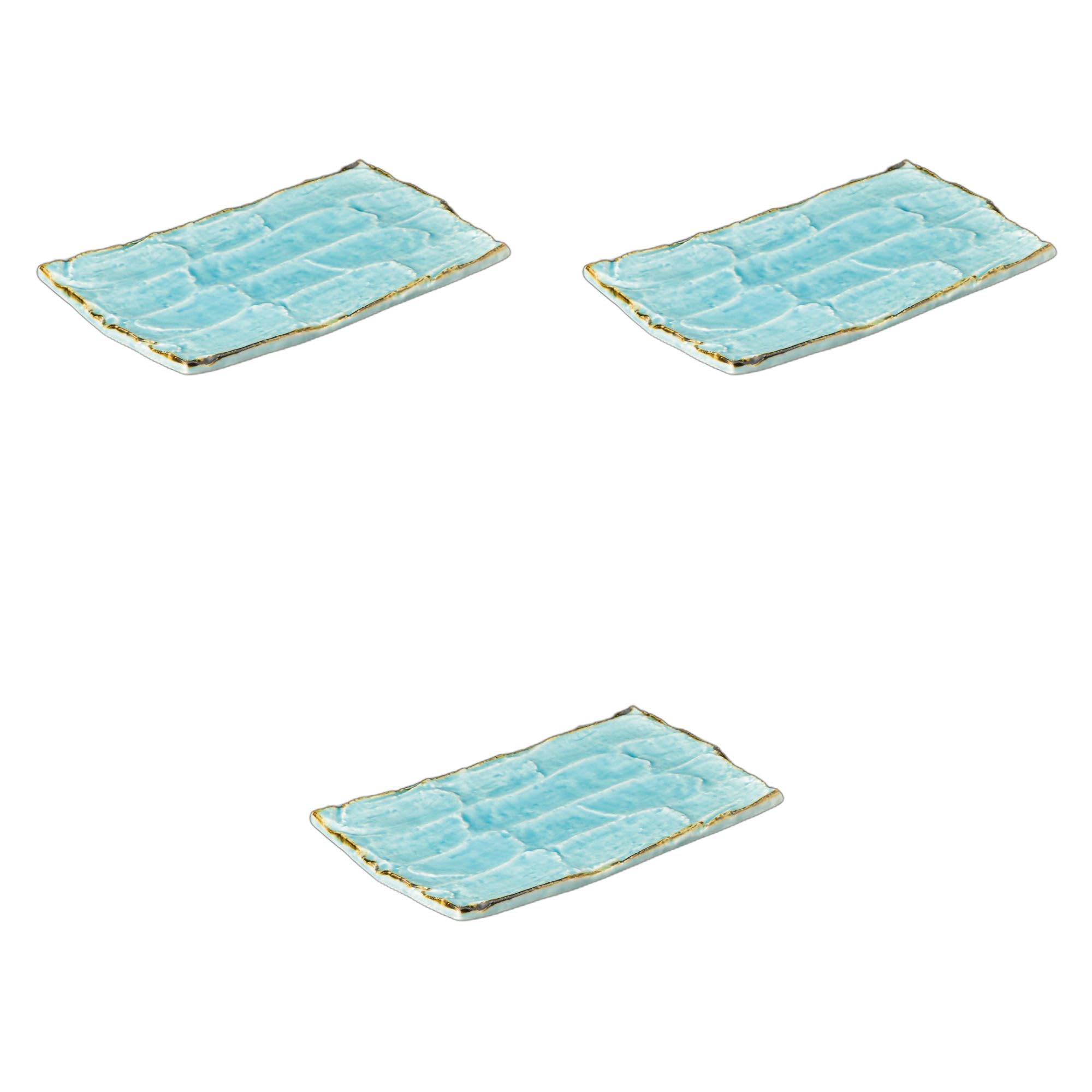 

Набор из 3 прямоугольных тарелок с ржавым ободком и резными краями цвета морской волны x x Керамические тарелки от Setomonohonpo [24,5 14,5 2,5 см]