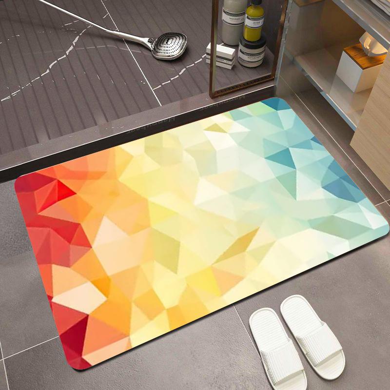 Iridescent Crystal Facet Bath Mat Glittering 2D Diamond Pattern Non-Slip Quick Dry Floor Rug