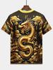 Tricou Bărbați Gât Rotund cu Imprimeu 3D Dragon Auriu – Îmbrăcăminte Casual Elegantă de Vară pentru Activități în Aer Liber, Fitness și Alergare, Confortabil pentru Ziua de Zi
